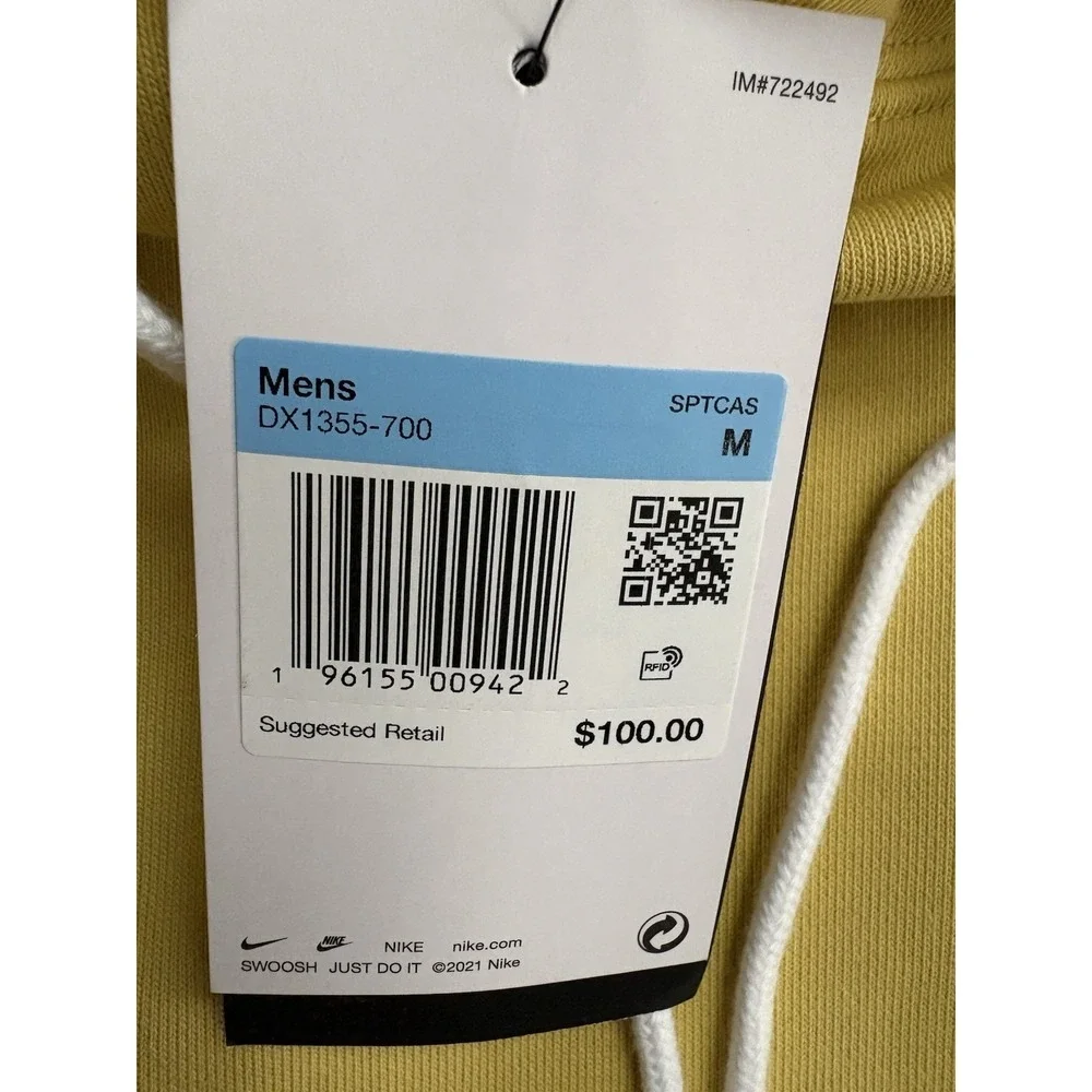 NEW Nike Solo Swoosh Fleece Pullover Hoodie Yellow Men's Size Medium DX1355-700